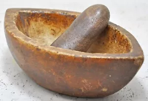 Antique White Marble Oval Spice Grinding Mortar and Pestle Bowl Original - Picture 1 of 8