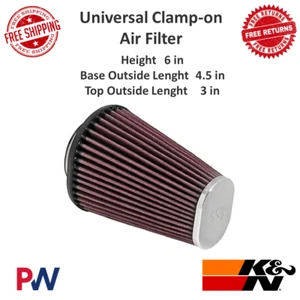 K&N Oval Tapered Universal Clamp-On Air Filter 6 in Height | 2.438 in Flange ID - Picture 1 of 12
