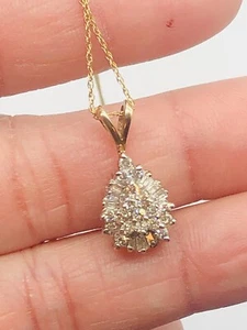 Vtg KAY 10K Yellow Gold Diamond Teardrop Flower Pendant Necklace 2.4g -18” - Picture 1 of 17