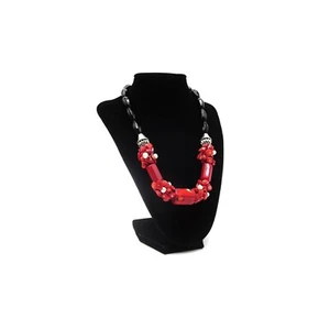 Collar De Colección Rojo Coral Negro Vidrio Perla Cuentas Racimo 19" Declaración Gótico - Imagen 1 de 7