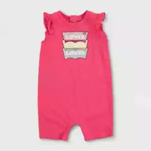 Levi's® Baby Girls' Ruffle Sleeve Romper 100% Cotton - Size 3M- Pink - Picture 1 of 6