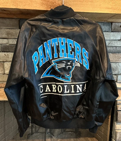 vtg 1993 mens LOCKER LINE Carolina Panthers satin lined jacket size L *B9 Cover
