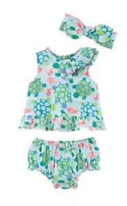 Mud Pie Girls Under the Sea Blue Turtle Pinafore & Headband Set 0-3M NWT - Picture 1 of 8