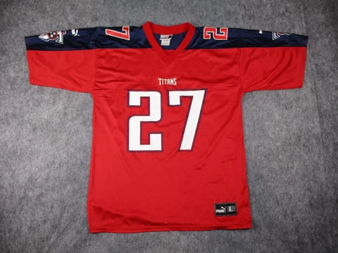 Vintage Tennessee Titans Jersey Mens Large Red Puma NFL Football Eddie George 27 Cover