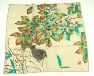 Kunstmuseum ADACHI mehrfarbige Wachtel/Blätter 100 % Baumwolle Taschentuch + Post - Bild 1 von 3