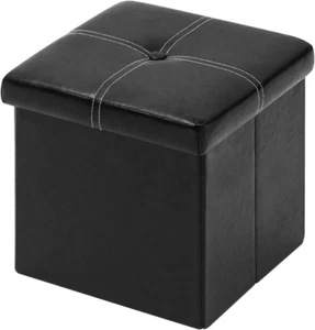 Folding Storage Ottoman - Faux Leather Footrest Seat Toy Chest 11.8x11.8x11.8 - Picture 1 of 9