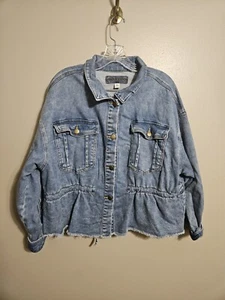 Maurices Womens Denim Blue Jean Unhemmed Distress 3-Button Jacket Size 1X - Picture 1 of 10