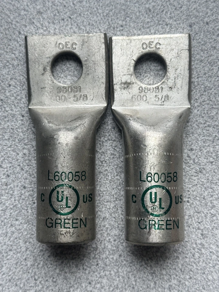 2 NEW NSI INDUSTRIES L60058 COPPER COMPRESSION LUG 600 MCM 5/8" BOLT GREEN PAIR - Image 1 of 1