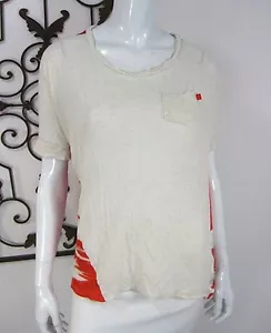 Shulami Short Sleeve Crew Neckline Blouse TOP Knit Size M Medium White Orange - Bild 1 von 5