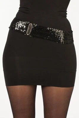 WILBERS KARNAVAL Damen Pailletten-Gürtel - schwarz dehnbar Partygürtel Karneval