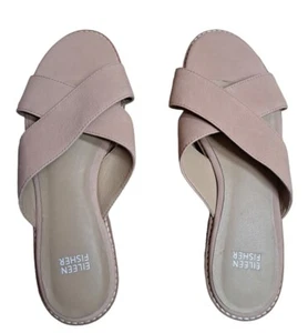 Eileen Fisher Shoes Women's 9 Cape Crossover Sand/Cream Leather Sandals Slides - Picture 1 of 5
