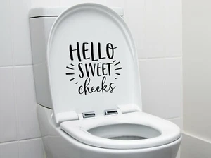 HALLO SÜSSE WANGEN LUSTIGE TOILETTENAUFKLEBER AUFKLEBER SITZ VINYL BAD DEKORATION - Bild 1 von 2