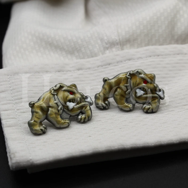 Gemelos hechos a medida hágalo usted mismo Bulldog de hueso de acero de bronce de colección regalo de vacaciones para él Foto 1 de 3