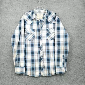 Point Zero Shirt Mens XL Button-Up Blue Plaid Pockets Long Sleeves Cotton - Picture 1 of 12