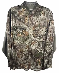 Camisa con botones para hombre talla L Cabela's Woodland Zonz camuflaje malla rendimiento LS, LWT - Imagen 1 de 15