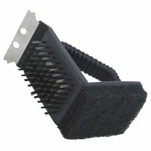 3 In 1 Barbeque BBQ Cleaner Scrapping Grill Scrub Brush Steel Teeth Sponge Stain - Picture 1 of 6