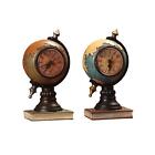 Globe Figurine Art Craft Ornament Desktop Clock Sculpture for Desk Centerpiece