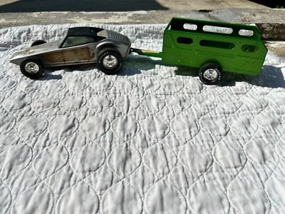 VINTAGE 1970's Nylint Silver Race Team Pressed Steel Race Car With Trailer - Image 1 of 4