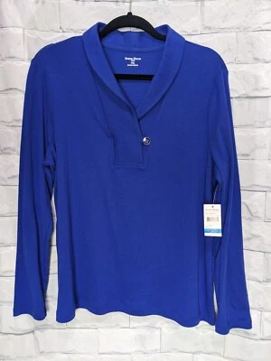 Camisa de manga larga para mujer Studio Works Petite azul real talla PXL Foto 1 de 4