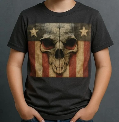 boys youth shirt USA flag July 4th cattle skull Size M Country Save America MAGA - Image 1 of 3