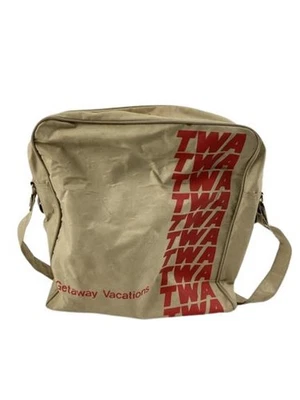 Equipaje de mano vintage TWA Airlines Gateway Vacations beige rojo logotipo Foto 1 de 4