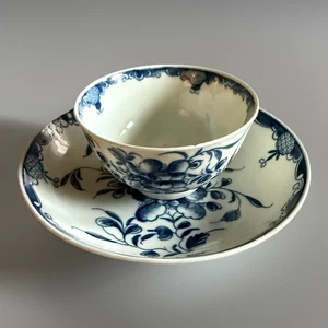 Antike erste Periode Worcester Teeschale & Untertasse, Mansfield Muster um 1760 - Bild 1 von 11