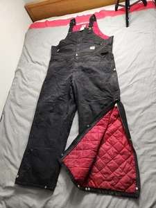 Vintage Carhartt Canvas Quilted Lined Bib Overalls Mens Size 44x30 Black R04 BLK - Picture 1 of 11