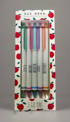 NIB RAE DUNN 5 COLORFUL Gel Pen Set TEACH INSPIRE MENTOR GUIDE MOTIVATE HTF  - Image 1 of 4