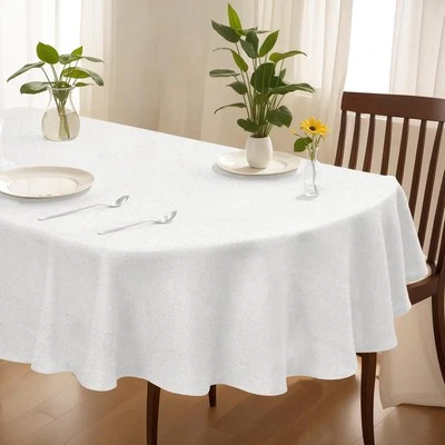 Tablecloth ， White Textured Tablecloth， Oval 60"X102",  - Image 1 of 4