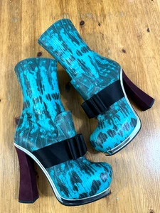 Miu Miu Bow Boots Plateau Absatz Snake Blau Grün Mild Calf 37,5 US 7,5 - Bild 1 von 24