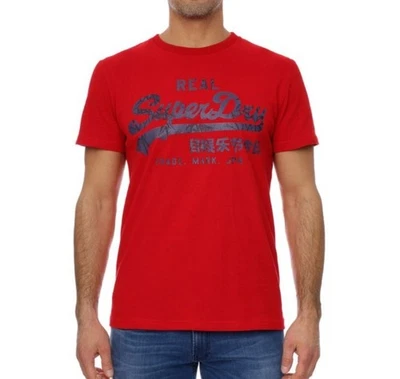 SuperDry Mens Red Logo Shirt sz L blue tropical print logo crewneck short sleeve - Image 1 of 4