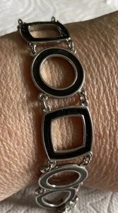 Vintage Silver Tone Black Enamel 7” Bracelet Jewelry Gar5-24 - Picture 1 of 5