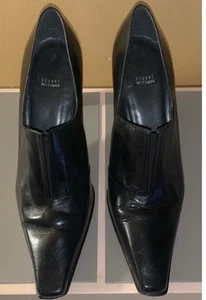 Stuart Weitzman Leder schwarz Absatz Schuhe Booties Stiefel eckige Zehenpartie 7,5 - Bild 1 von 15