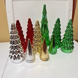 10 Hollow Plastic Christmas Tree Figures Decor, Silver, Gold, Red & Green, NWT - Picture 1 of 1