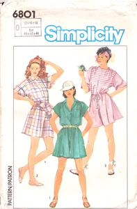 Simplicity 6801-Miss Loose-Fitting Romper/Sash/Adjust. Petite 12-14-16  UNCUT/FF - Picture 1 of 5