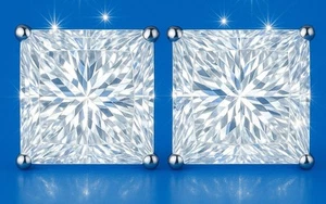 IGI Certified 2.00ct Lab Grown Diamond Stud Earrings D, VVS2 Square Princess Cut - Picture 1 of 4