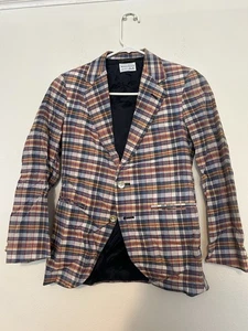 Madras Plaid Wells & Covertly "The Boys Shop" Big Kids Size 13 Blue/Orange Vtg - Picture 1 of 7