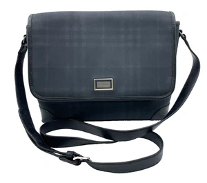 Auth Burberry Nova Check Nylon x Leather Black Flap Shoulder Bag NS071452 - Picture 1 of 22