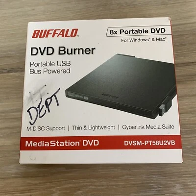Buffalo DVD Burner Portable USB Bus Powered Windows & Mac DVSM-PT58U2VB -JL1080 - Image 1 of 4