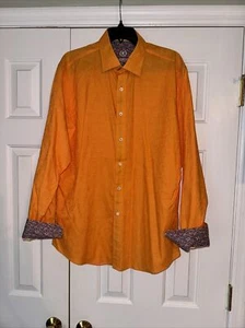 Bugatchi Long Sleeve Button Up Shirt L Orange Abstract cuff NWOT - Picture 1 of 8