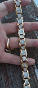 14K Yellow Gold Plated Princess Cut Lab Created Diamond Men's Bracelet Tennis 8" - Picture 1 of 4