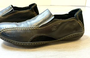 Born Loafers Mens Size 10 Black Leather Shoes Baseball Stitching Slip Ons - Picture 1 of 19