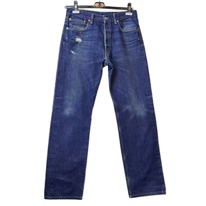 Levis 501 Original Stone Wash Distressed Denim Button Fly Blue Jeans Size 33x34 - Picture 1 of 14