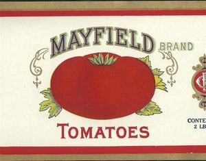 1920's Mayfield Tomatoes  Vintage Unused  Can Label Gunn-Ellis Co. Richmond, Va. - Picture 1 of 3