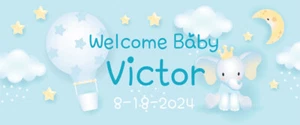 Welcome Baby Boy Custom Vinyl Banner Personalized Name & Date Banner, 13oz Heavy - Picture 1 of 2