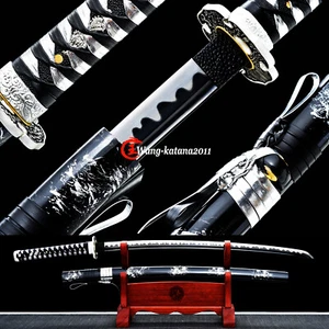 Silver&Black Katana T10 Carbon Steel Japanese Samurai Sharp Functional Sword New - Picture 1 of 12