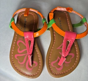 Healthtex Toddler Sz. 4 Girls Shiny pink, orange, green, brown SANDALS (H107) - Picture 1 of 6