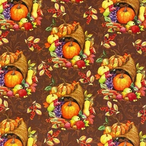 Autumn Cornucopia Harvest Pumpkin Sewing Cotton Quilting Fabric 1/2 Yard - Picture 1 of 3