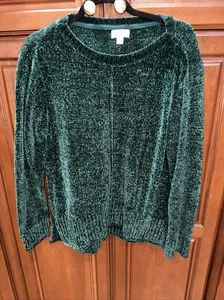 Style & Co Sweater Womens M Hunter Green Chenille Crew Neck Cozy Pullover EUC - Picture 1 of 9