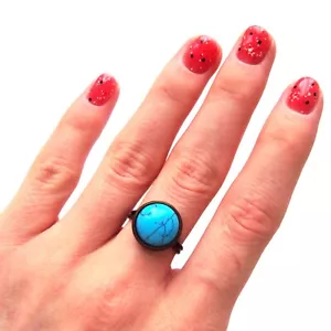 Anillo turquesa estilo vintage joyería azul ajustable para mujer estilo boho - Imagen 1 de 13